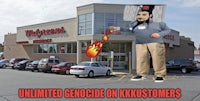 a man is standing in front of a walgreens store