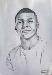 a drawing of a man in a white shirt