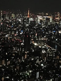a view of a city at night from the top of a building