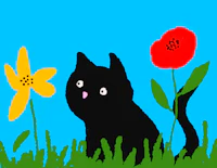 a black cat is sitting in the grass