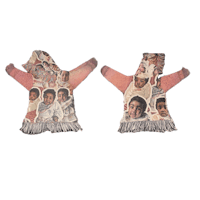 a pair of handkerchiefs with pictures of people on them