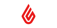 a red flame logo on a black background
