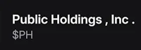 public holdings, inc logo on a black background