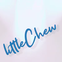 a blue logo with the word little chew on it