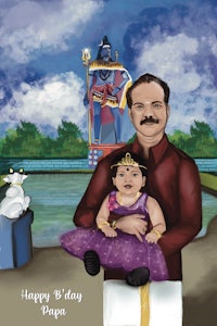 a drawing of an indian man and his daughter