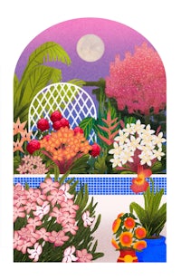 an illustration of flowers in a garden