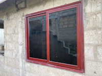 a red window with a black frame