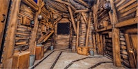 the interior of a wooden cabin