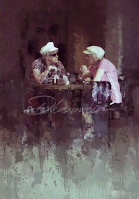 a painting of two women sitting at a table