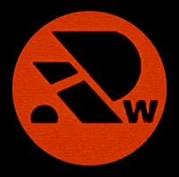 a black and orange logo with the letter w