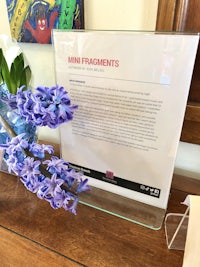 a display of purple flowers and a sign that says mini fragments