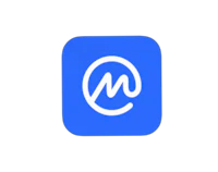 a blue button with the letter m on it
