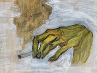 a painting of a hand holding a cigarette