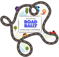a road rally poster with cars and a map