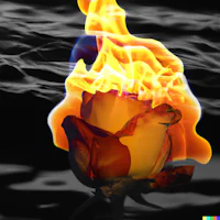 a rose is on fire in the water