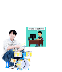 a man sitting on a chair with a drum set in front of him