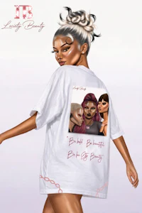 a white t - shirt with an image of a woman wearing a t - shirt