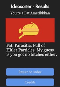 a screenshot of an app that says you're a fat american