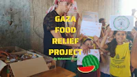 a group of people holding signs that say gaza food relief project