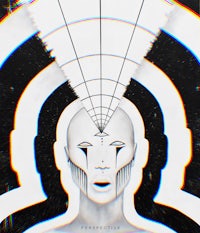 a black and white image of a man's head