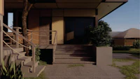 a 3d model of a house with stairs leading up to it