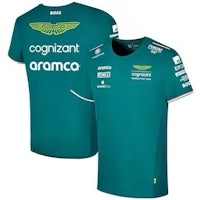 a green t - shirt with the logo of aston martin