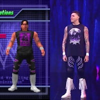 a picture of a wrestler in purple and black