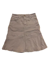 a women's grey denim skirt on a black background
