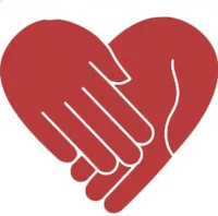 a red heart with two hands holding each other