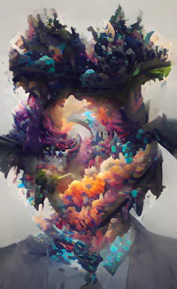 a painting of a man's head with a lot of colors
