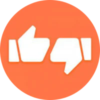 two thumbs up and thumbs down icons on an orange circle