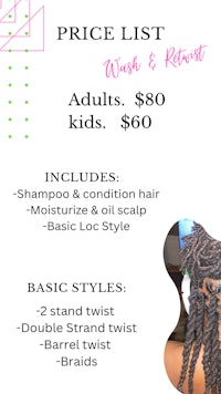 a price list for a braided hairstyle