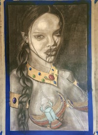 a drawing of an egyptian woman with jewelry