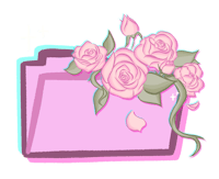a pink folder with roses in it