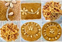 a series of pictures showing how to make a pistachio dessert