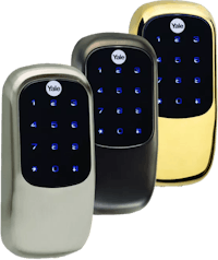 yale keypad lock in gold, silver and black