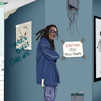 a cartoon of a man standing in a bathroom