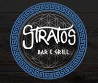the logo for stratos bar and grill