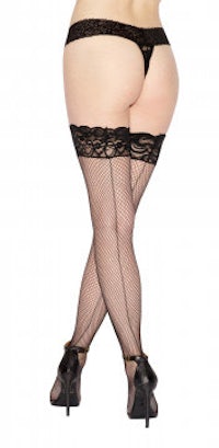 a woman in black fishnet stockings