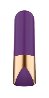 a purple nail polish with a gold rim