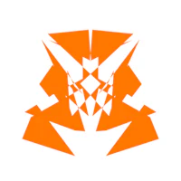 an orange logo with geometric shapes