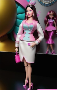 a barbie doll with a pink dress and purse