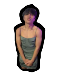 a man in a green dress posing for a picture
