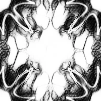 a black and white drawing of a circle of arrows