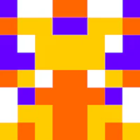 a pixelated image of an orange and purple square