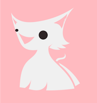 a white dog on a pink background