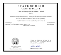 the state of ohio certificate for frank lincoln