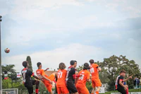 a group of people playing soccer on a field