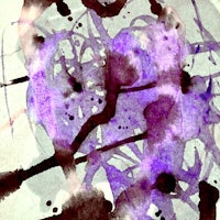 a painting with purple and black ink splatters