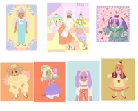 a set of cards with different characters dressed up in different outfits